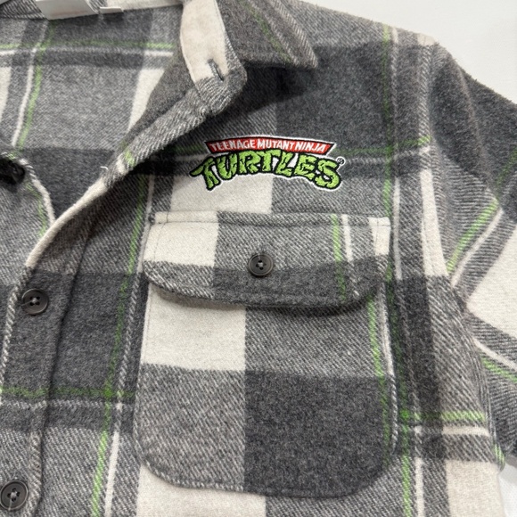Ninja Turtle Nickelodeon Flannel Button Down Shirt Buffalo Plaid Kid Large - Picture 2 of 9